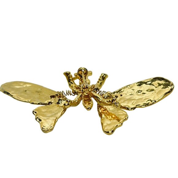 Gold Tone Rhinestone & Enamel Butterfly Brooch With Articulating Wings (5902) - Picture 5 of 6